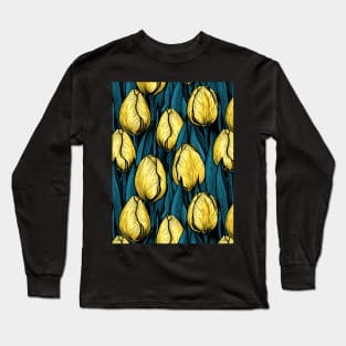 Yellow tulips with blue leaves Long Sleeve T-Shirt